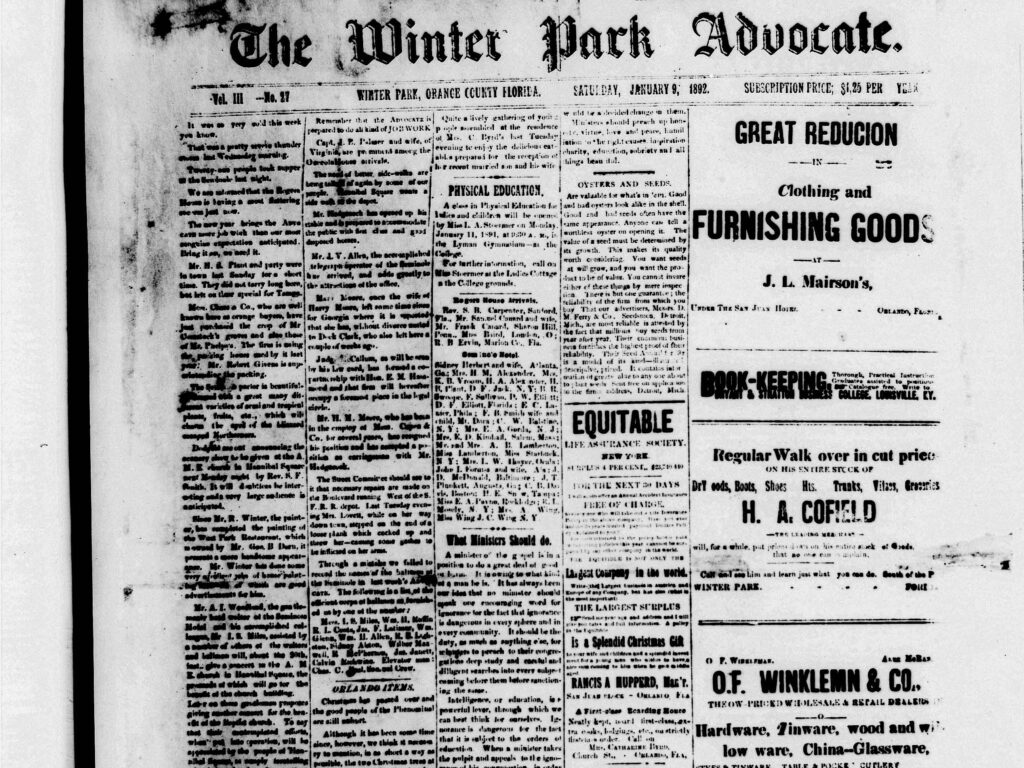 The Winter Park Advocate, January 9, 1892